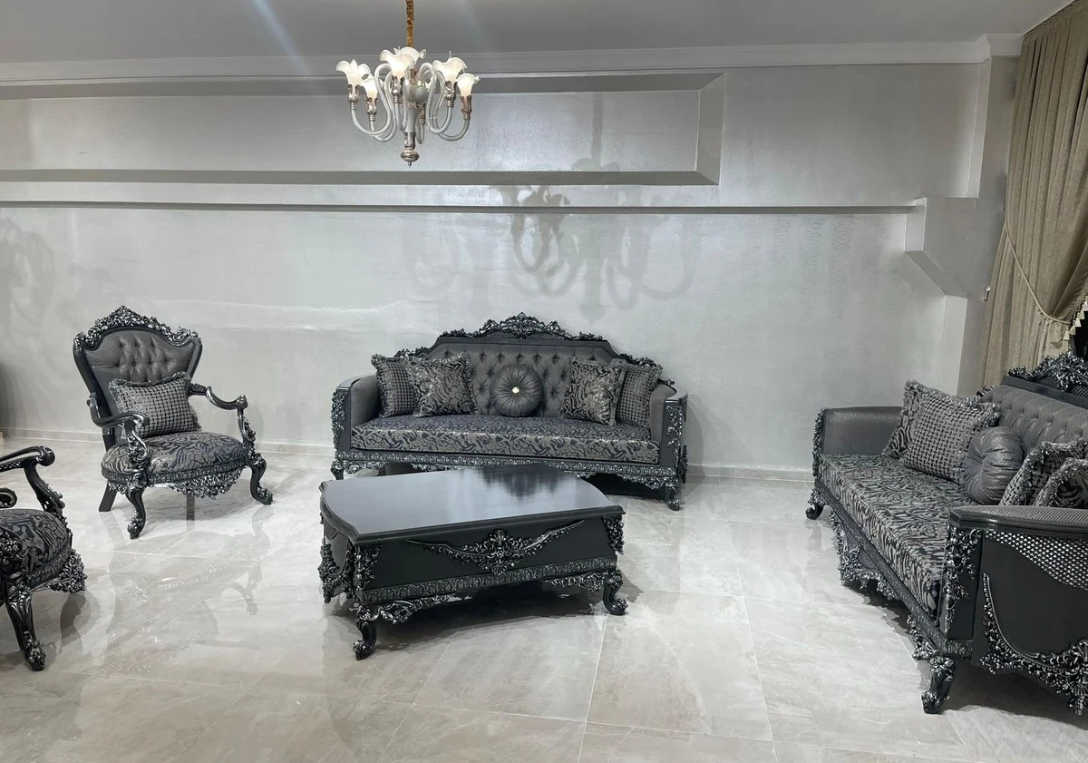 Casa Padrino mesa de centro barroco de lujo gris / plata - Magn¨ªfica mesa de sal¨®n de estilo barroco - Muebles de sal¨®n estilo barroco - Muebles de lujo estilo barroco - Muebles barrocos