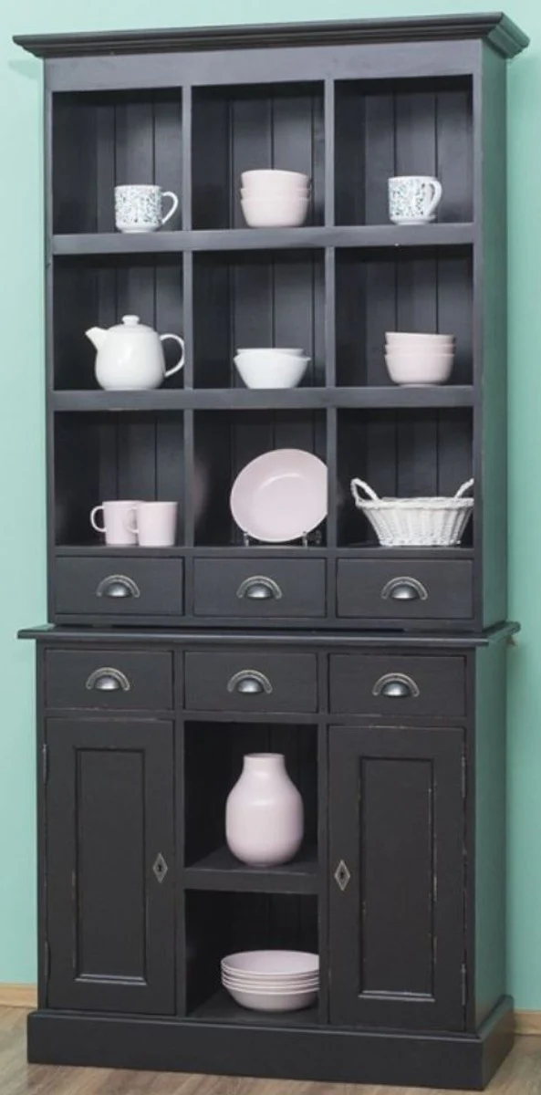 Casa Padrino armario de estilo campestre negro antiguo 97 x 40 x A. 210 cm - Armario estante de madera maciza con 2 puertas y 6 cajones - Muebles de Estilo Campestre