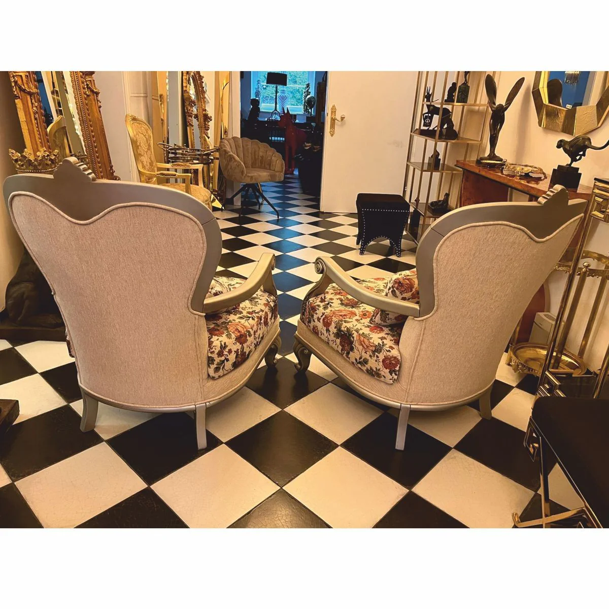 Casa Padrino conjunto de 2 sillones de sal¨®n barrocos de lujo colorido / plata - Muebles de estilo barroco