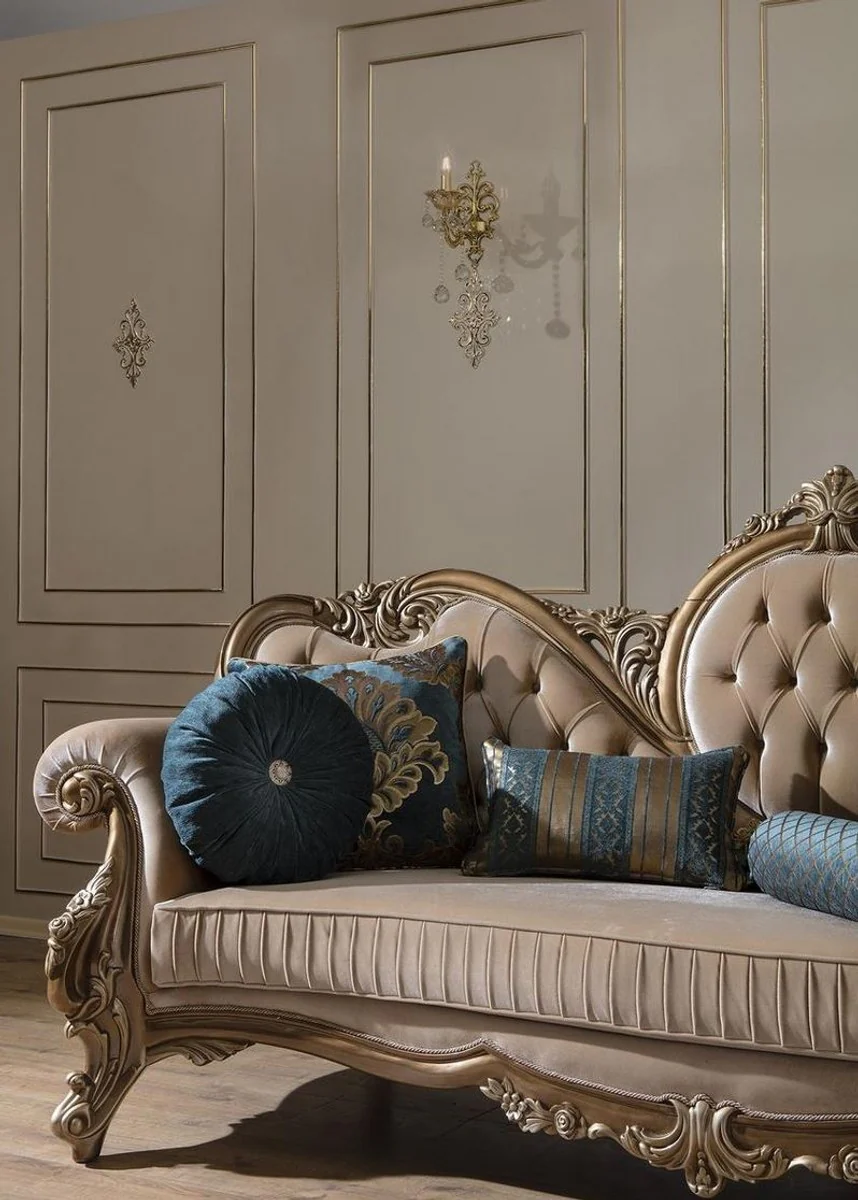 Casa Padrino sof¨¢ barroco de lujo marr¨®n / oro 260 x 90 x A. 125 cm - Magn¨ªfico sof¨¢ de sal¨®n con cojines decorativos - Muebles Barrocos