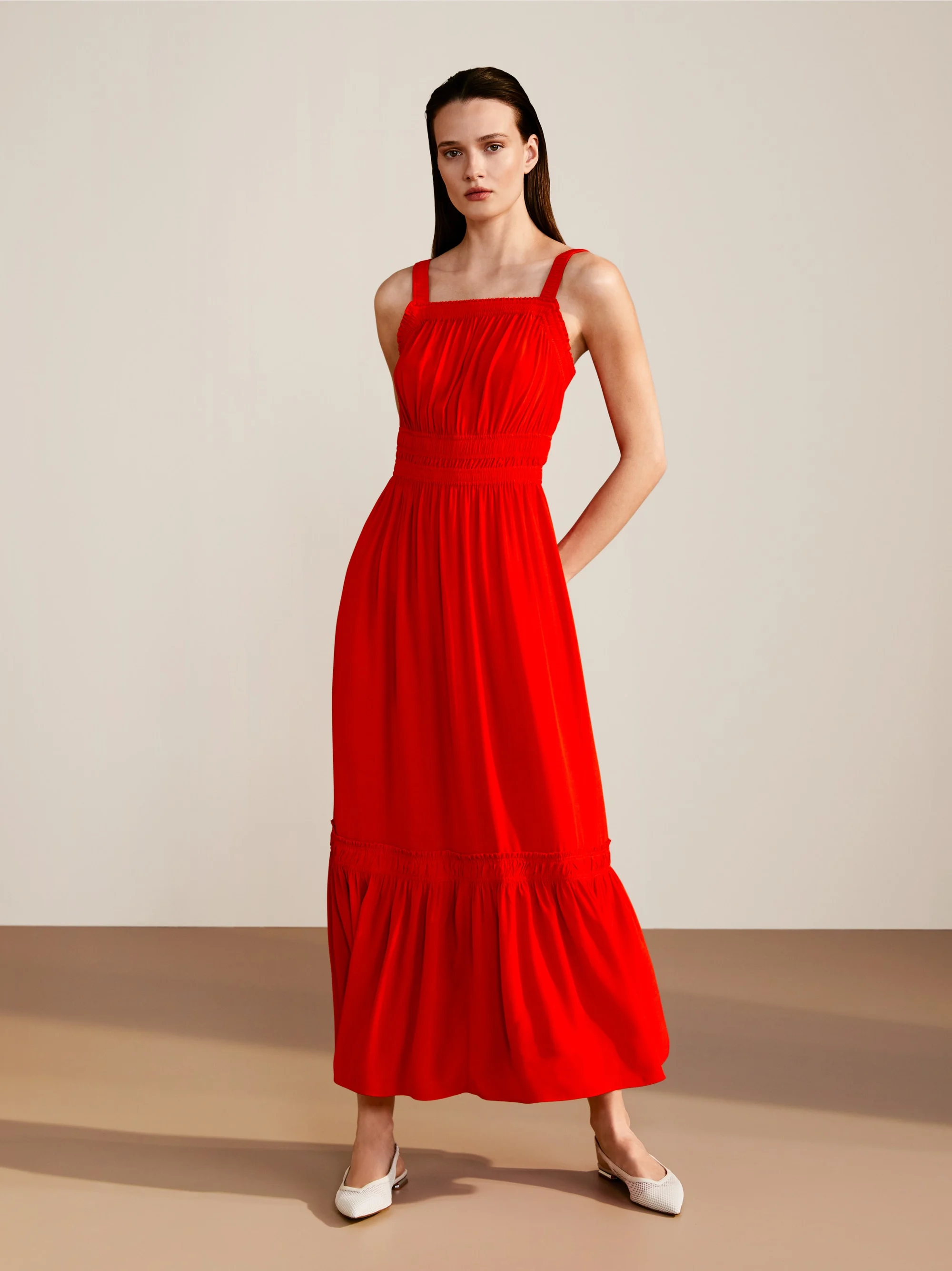 Marc-Cain Unicolour long dress with ruffled hem