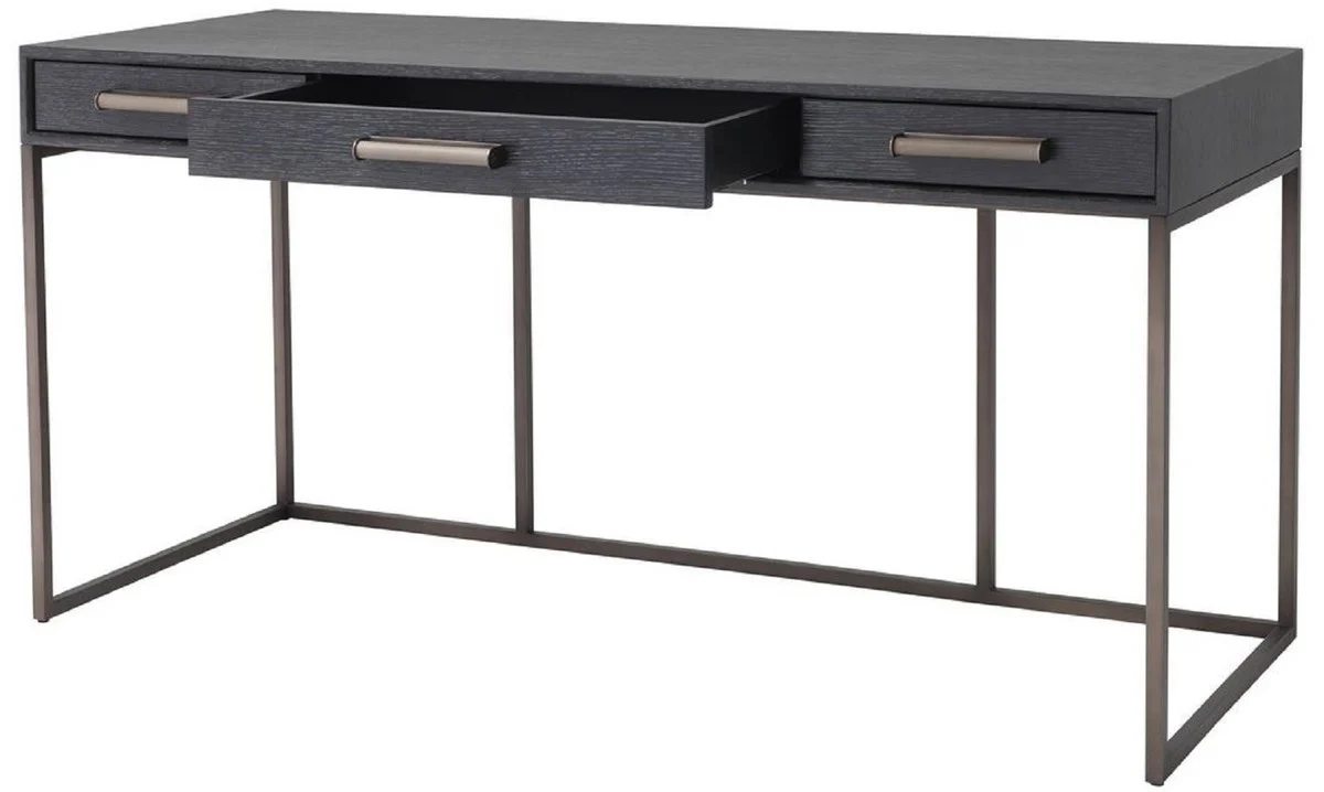 Casa Padrino escritorio de lujo con 3 cajones gris antracita / bronce 150 x 60 x A. 75 cm - Mesa de Oficina - Mesa de Computadora - Muebles de Oficina de Lujo