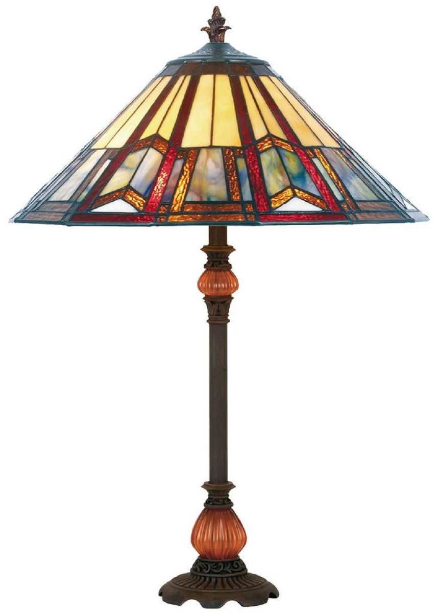 Casa Padrino lámpara de mesa Tiffany de lujo multicolor / naranja / marrón Ø 40 x A. 66 cm - Elegante lámpara de escritorio con base barroco - Lámparas Tiffany