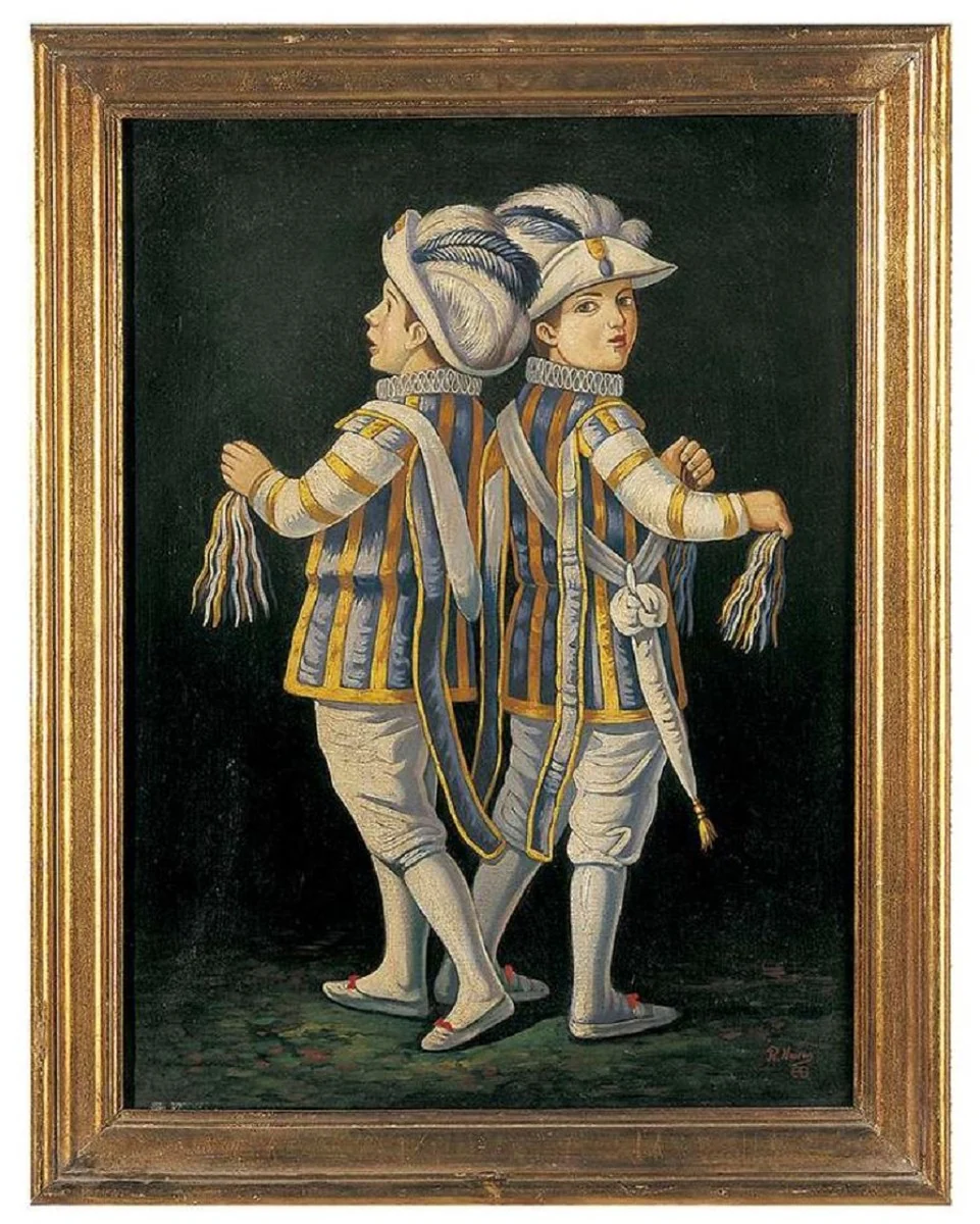 Casa Padrino pintura al óleo barroco de lujo gemelos azul / multicolor / oro 64 x A. 82 cm - Cuadro pintado a mano en estilo barroco - Decoración de paredes barrocos