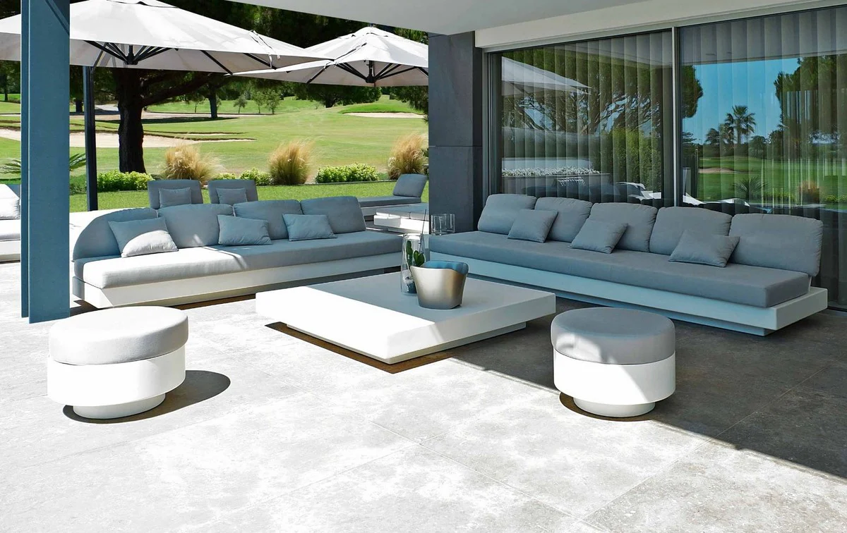 Casa Padrino taburete de jardín de lujo gris / blanco mate Ø 60 x A. 45 cm - Taburete de jardín para terraza resistente a la intemperie - Muebles de Hotel - Calidad de Lujo