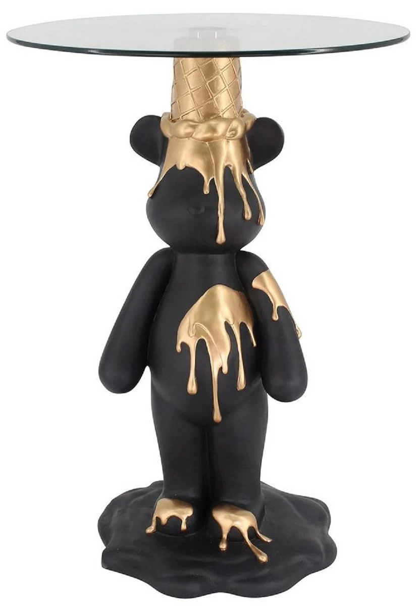 Casa Padrino mesa auxiliar de lujo oso negro / oro ? 48,5 x A. 69 cm - Mesa redonda de resina con tapa de vidrio - Muebles de sal¨®n - Muebles de lujo - Interiores de lujo - Interiores de sal¨®n