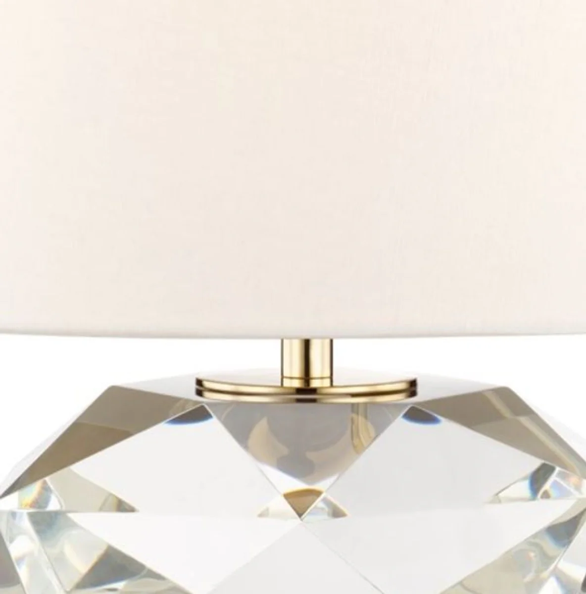 Casa Padrino lámpara de mesa de lujo latón antiguo / blanco Ø 34 x A. 41 cm - Elegante lámpara de mesa con pantalla redonda de lino - Calidad de Lujo