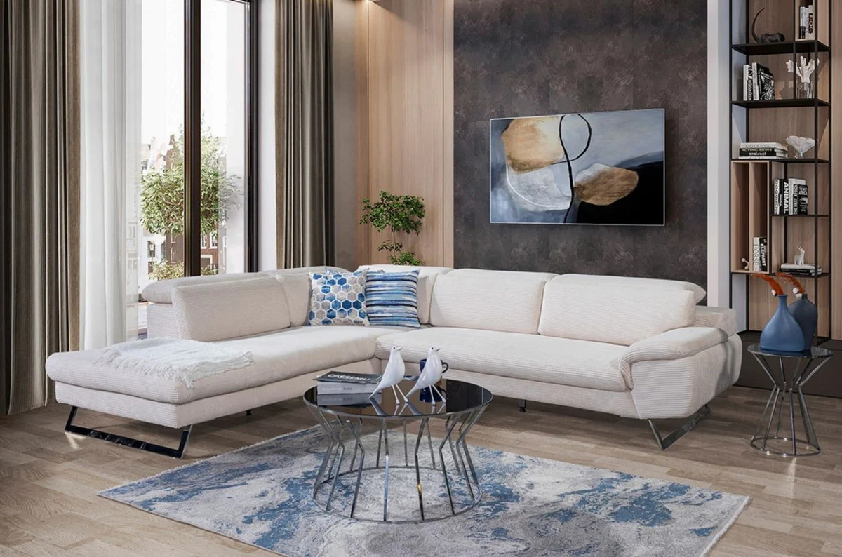 Casa Padrino sof¨¢ esquinero de lujo con respaldo ajustable crema / plata 305 x 260 cm