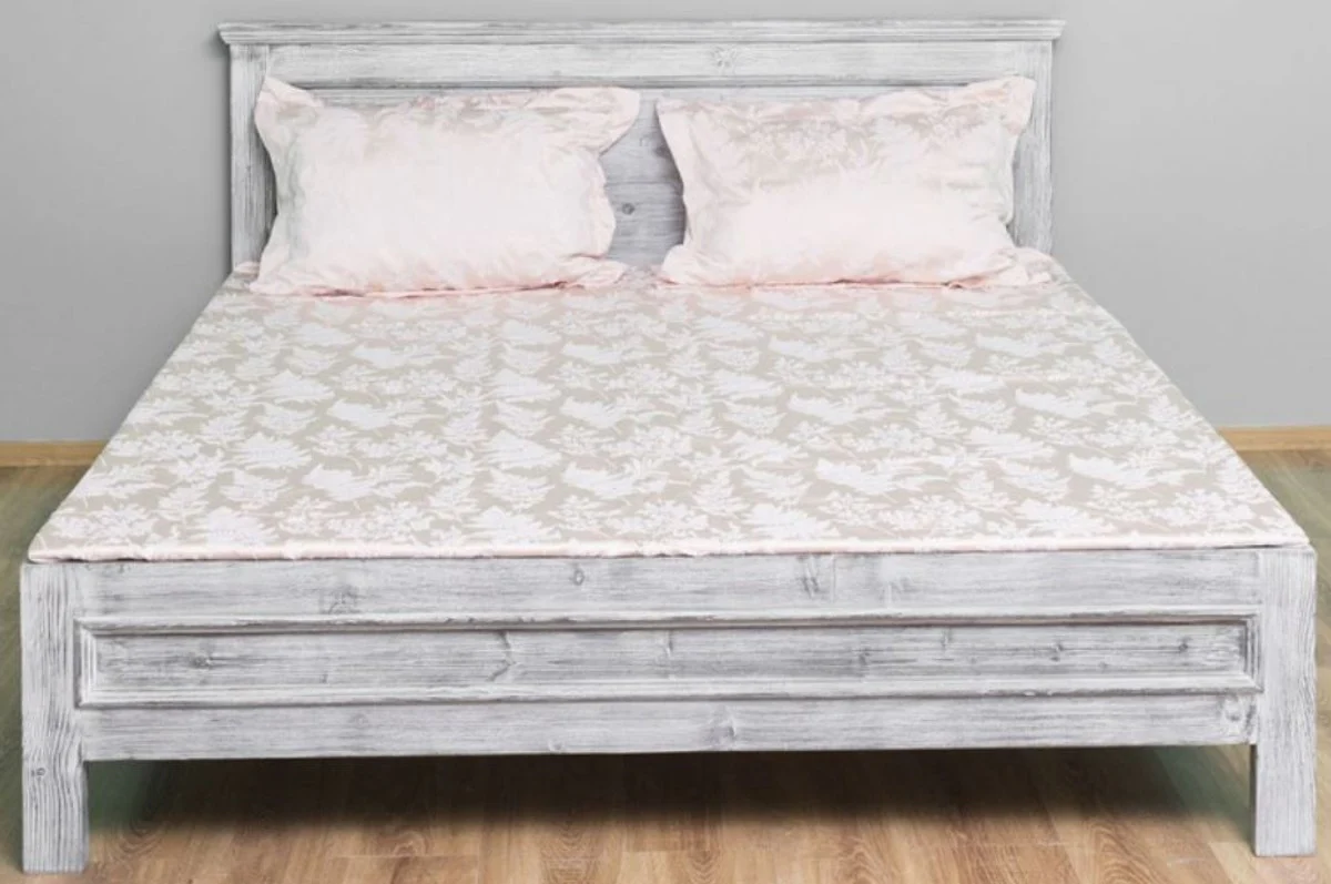 Casa Padrino cama de madera maciza de estilo campestre gris antiguo 160 x 200 x A. 93 cm - Cama Doble de Madera Maciza - Muebles de Dormitorio de Estilo Campestre