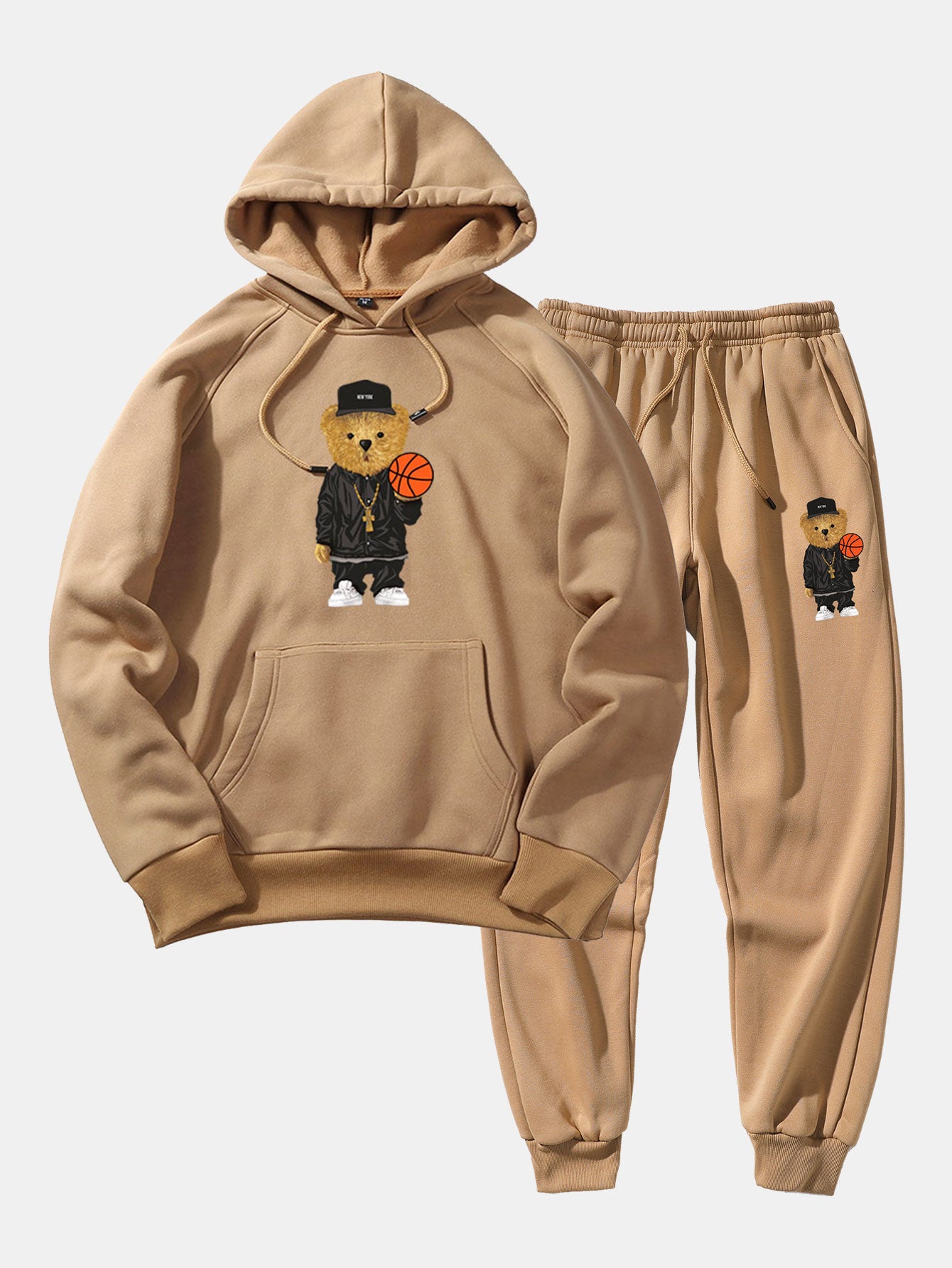 Basketball Bear Print Hoodie & Jogger Pants