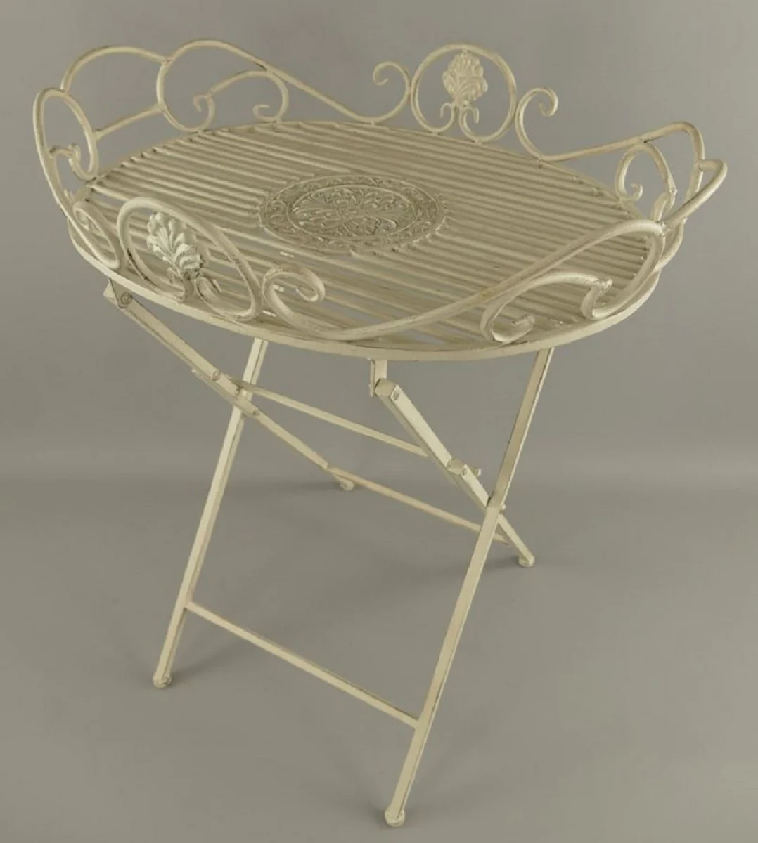 Casa Padrino mesa auxiliar de jard¨ªn Art Nouveau blanco r¨²stico 63 x 48 x A. 70 cm - Mesa de jard¨ªn plegable de metal - Muebles de Jard¨ªn Barrocos y Art Nouveau