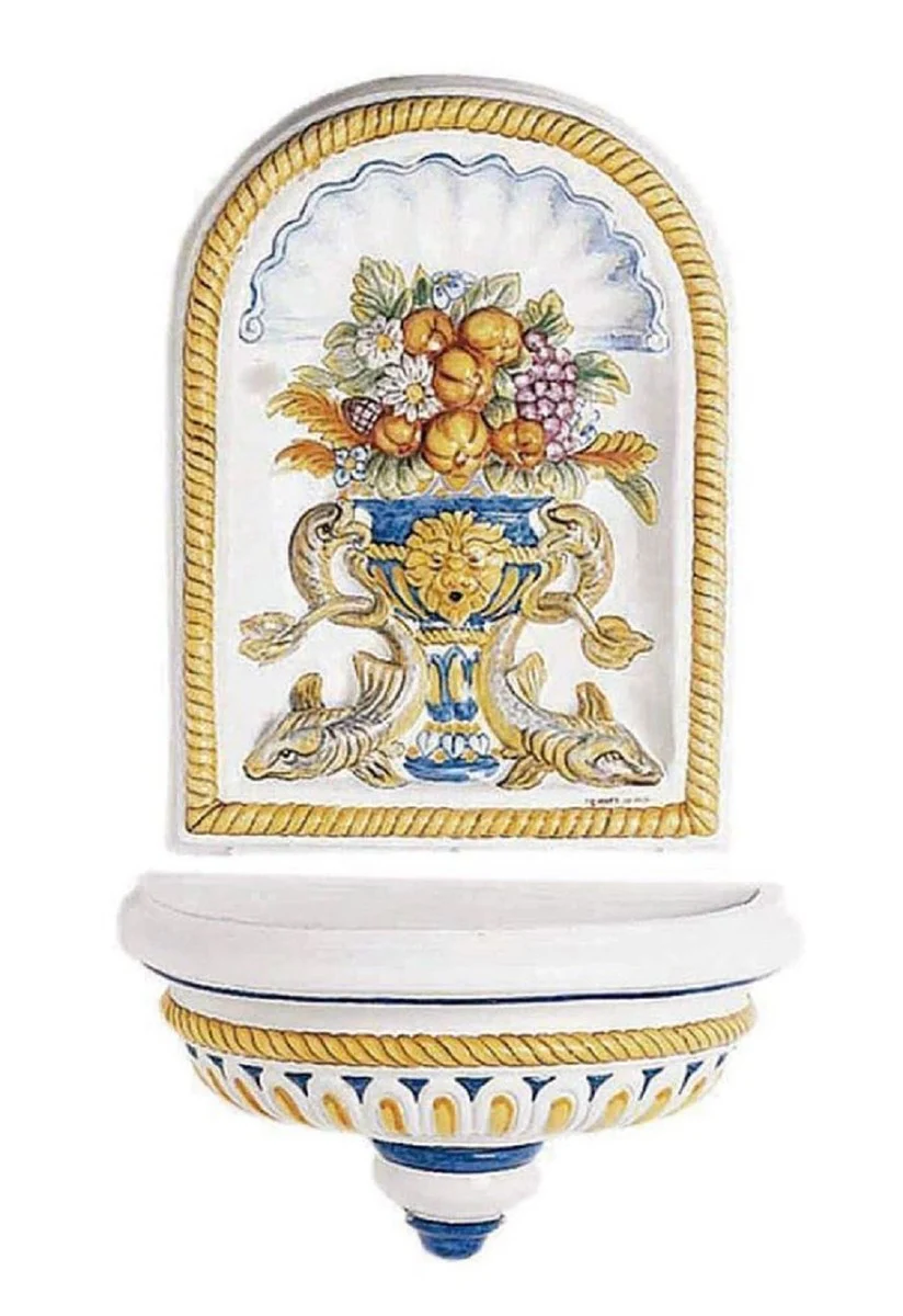 Casa Padrino fuente de pared Art Nouveau de lujo blanco / multicolor 62 x 31 x A. 107 cm - Fuente de cerámica hecha a mano y pintada a mano - Accesorios de Decoración de Jardín Barroco y Art Nouveau