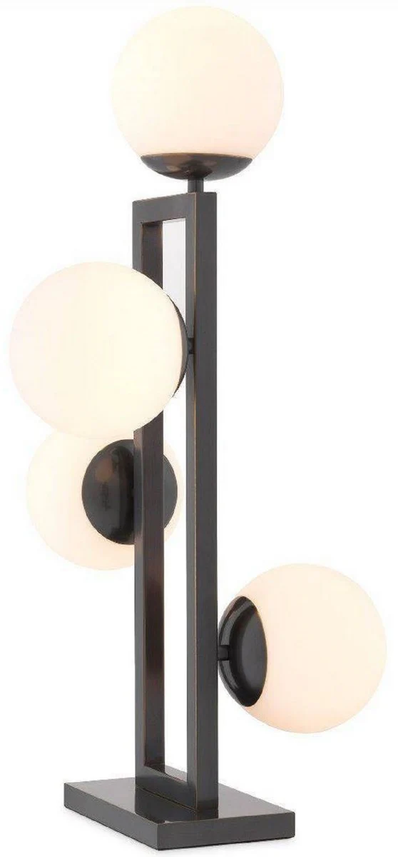 Casa Padrino lámpara de mesa de lujo bronce / blanco 35 x 37,5 x A. 65,5 cm - Elegante lámpara de escritorio con pantallas redondas de vidrio - Luces de Lujo