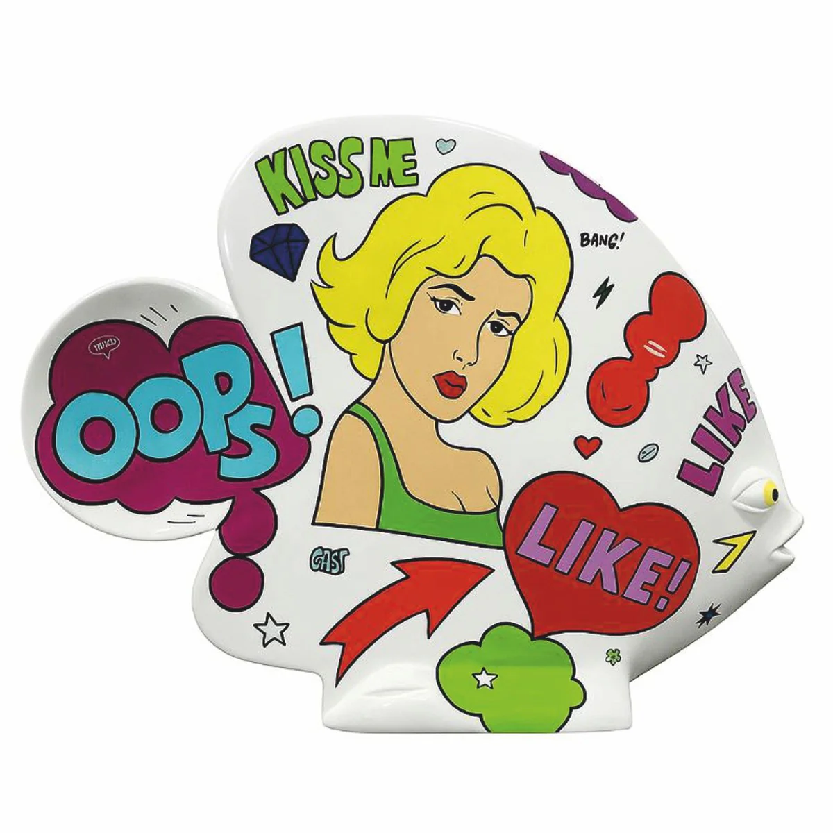 Casa Padrino escultura decorativa XXL pez blanco / colorido 126 x A. 108 cm - Figura decorativa