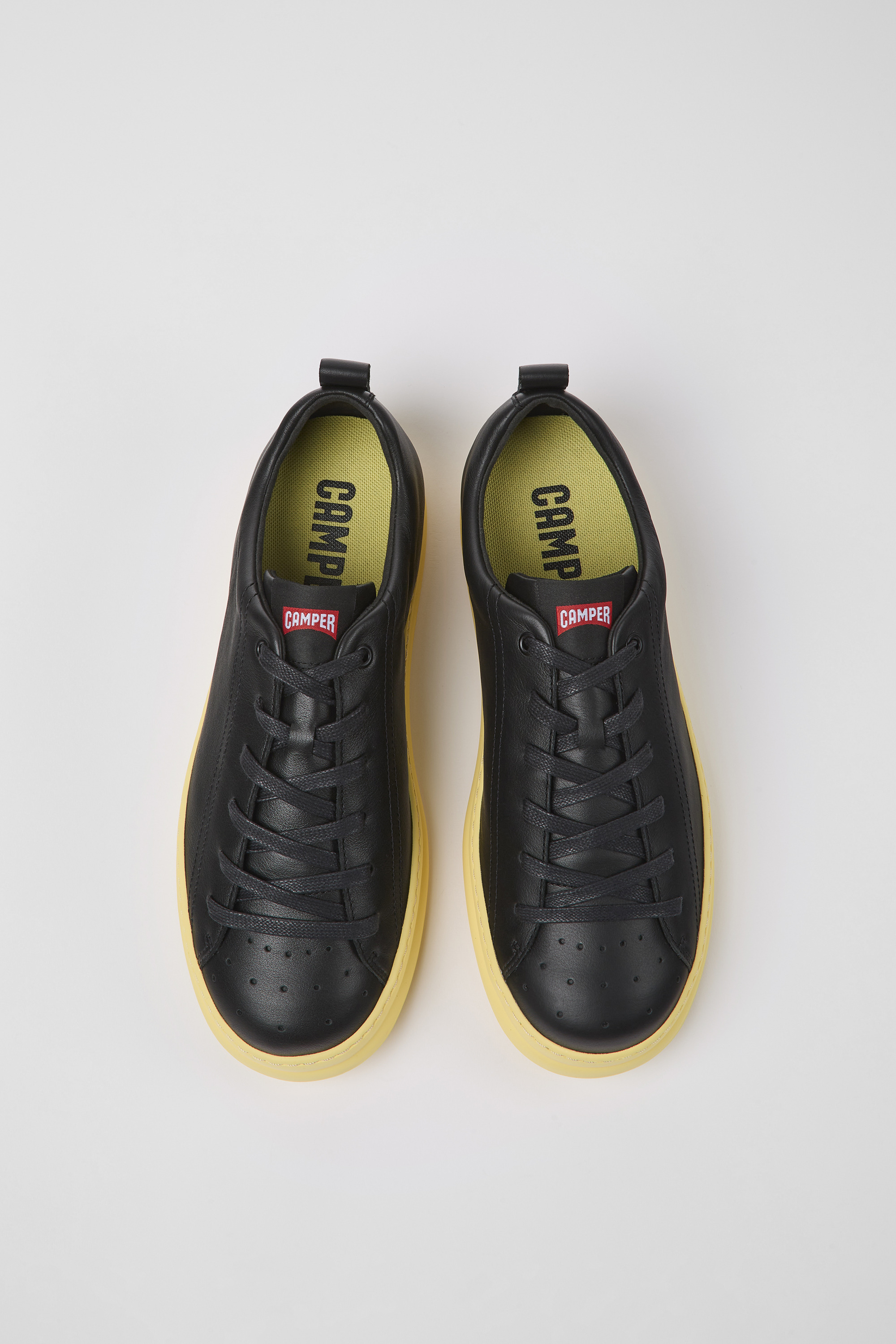 Runner - Black and yellow leather sneakers for men