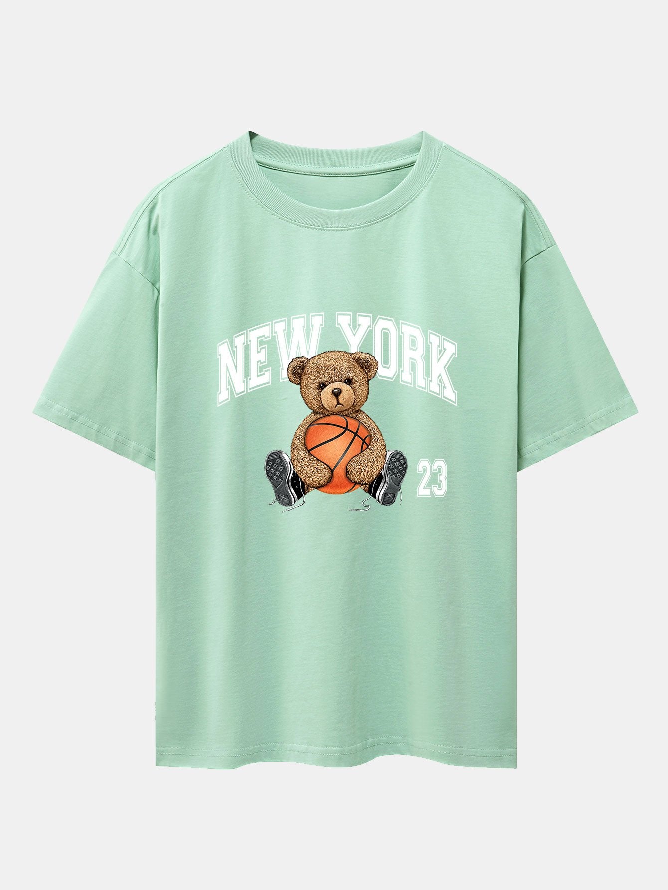 New York Basketball Bear Print Heavy Weight Oversize T-Shirt