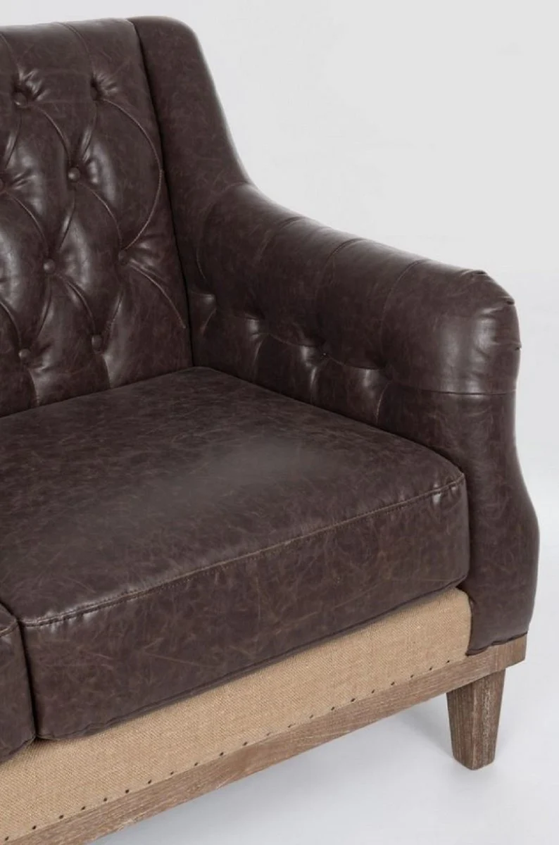 Casa Padrino sof¨¢ Chesterfield de lujo en cuero artificial marr¨®n oscuro / natural 140 x 85 x A. 85 cm - Sof¨¢ de sal¨®n - Muebles de sal¨®n - Muebles Chesterfield - Muebles de lujo