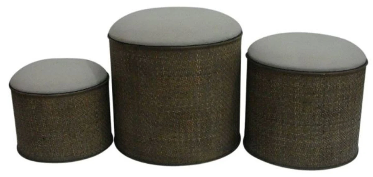 Casa Padrino Country Style Seat Block Set of 3 Dark Brown / Beige - Handmade Seat Blocks with Storage Space and Padded Seating Surfaces