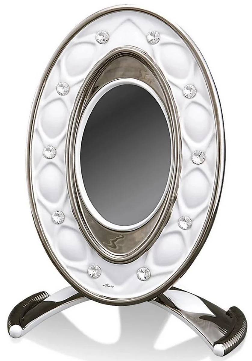 Casa Padrino marco de imagen barroco blanco / plata 26 x 16 x H. 36 cm - Magnífico Marco de Cerámica con Cristal de Swarovski