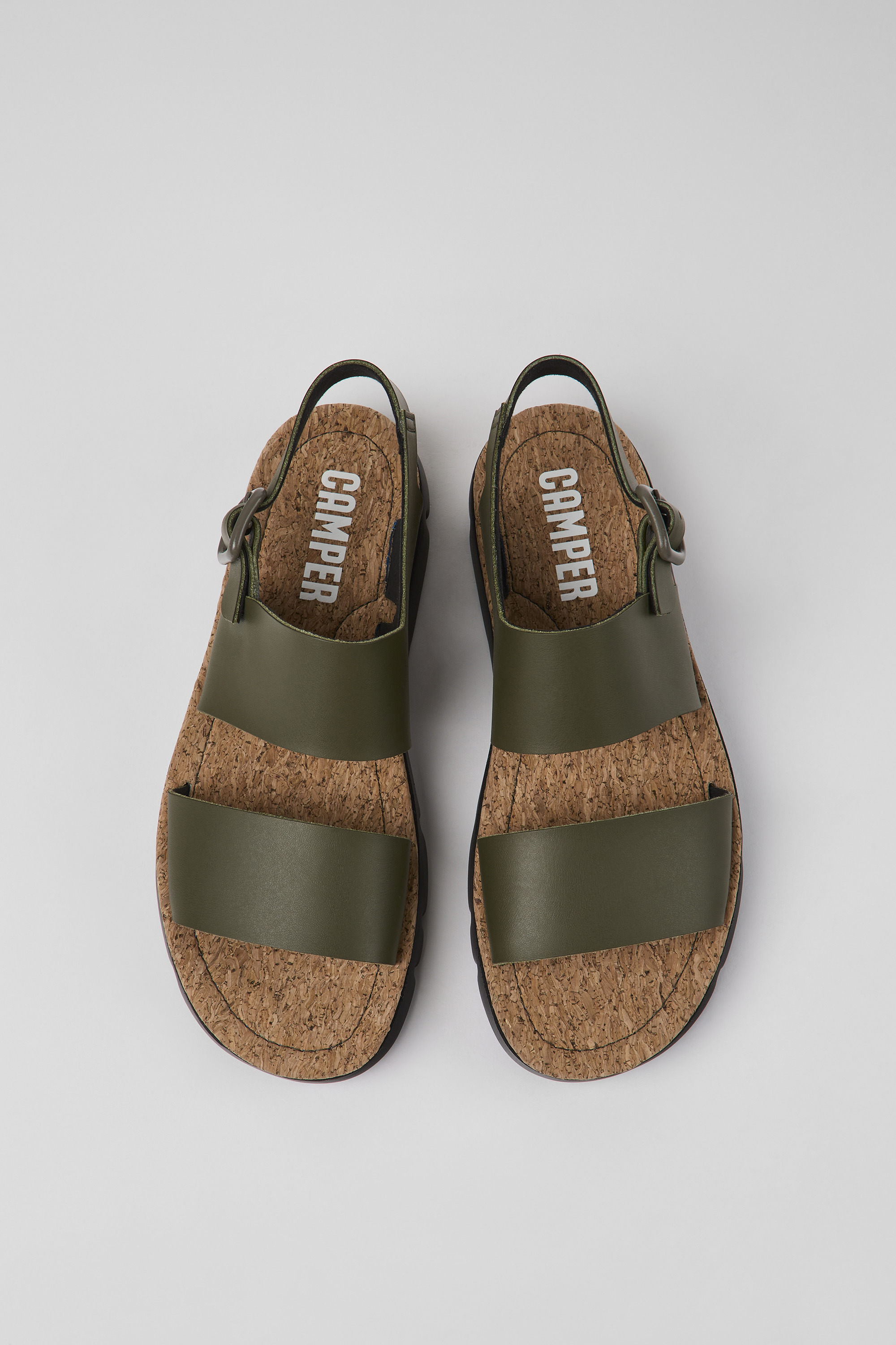 Oruga - Green leather sandals for women