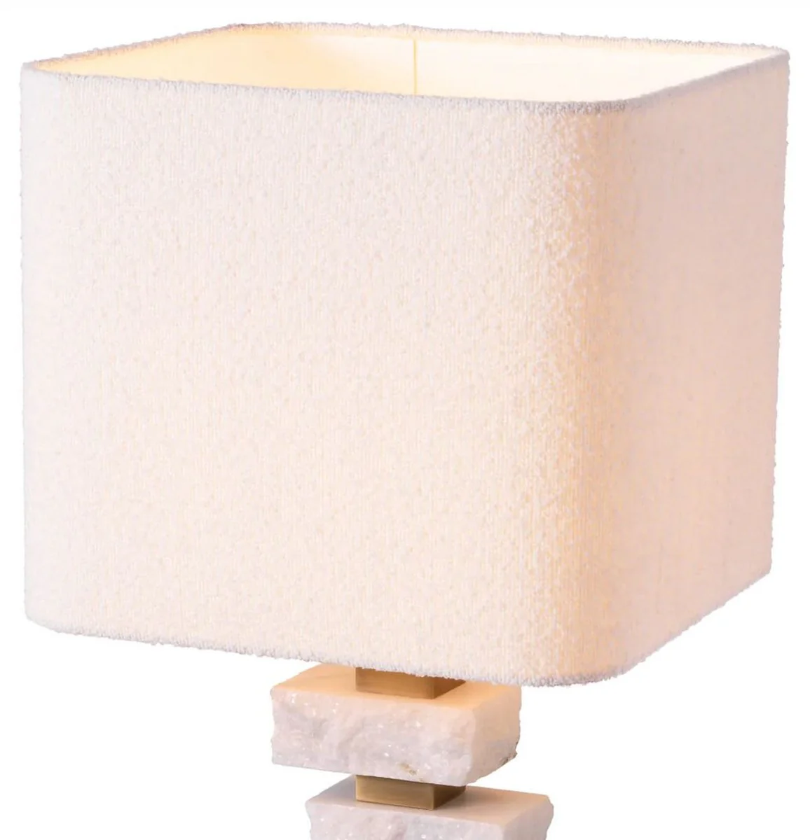 Casa Padrino lámpara de mesa de lujo blanco / latón antiguo / crema 35,5 x 35,5 x A. 89 cm - Lámpara de escritorio con pantalla cuadrada - Lámparas de mesa de lujo - Lámparas de escritorio