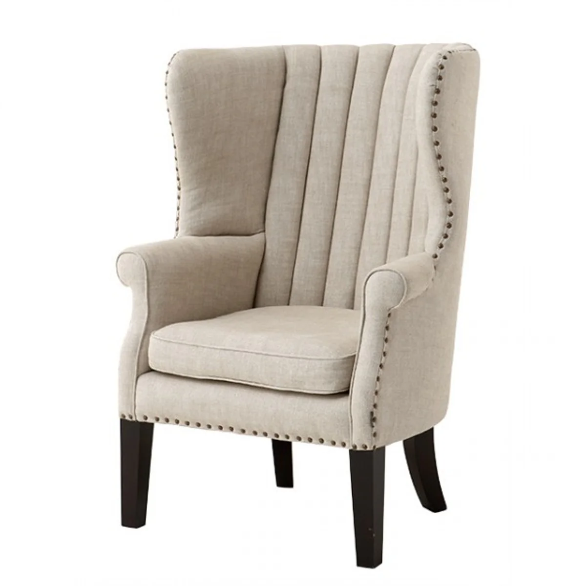 Luxury Elegance Chesterfield wing chair linen Oxford Natural