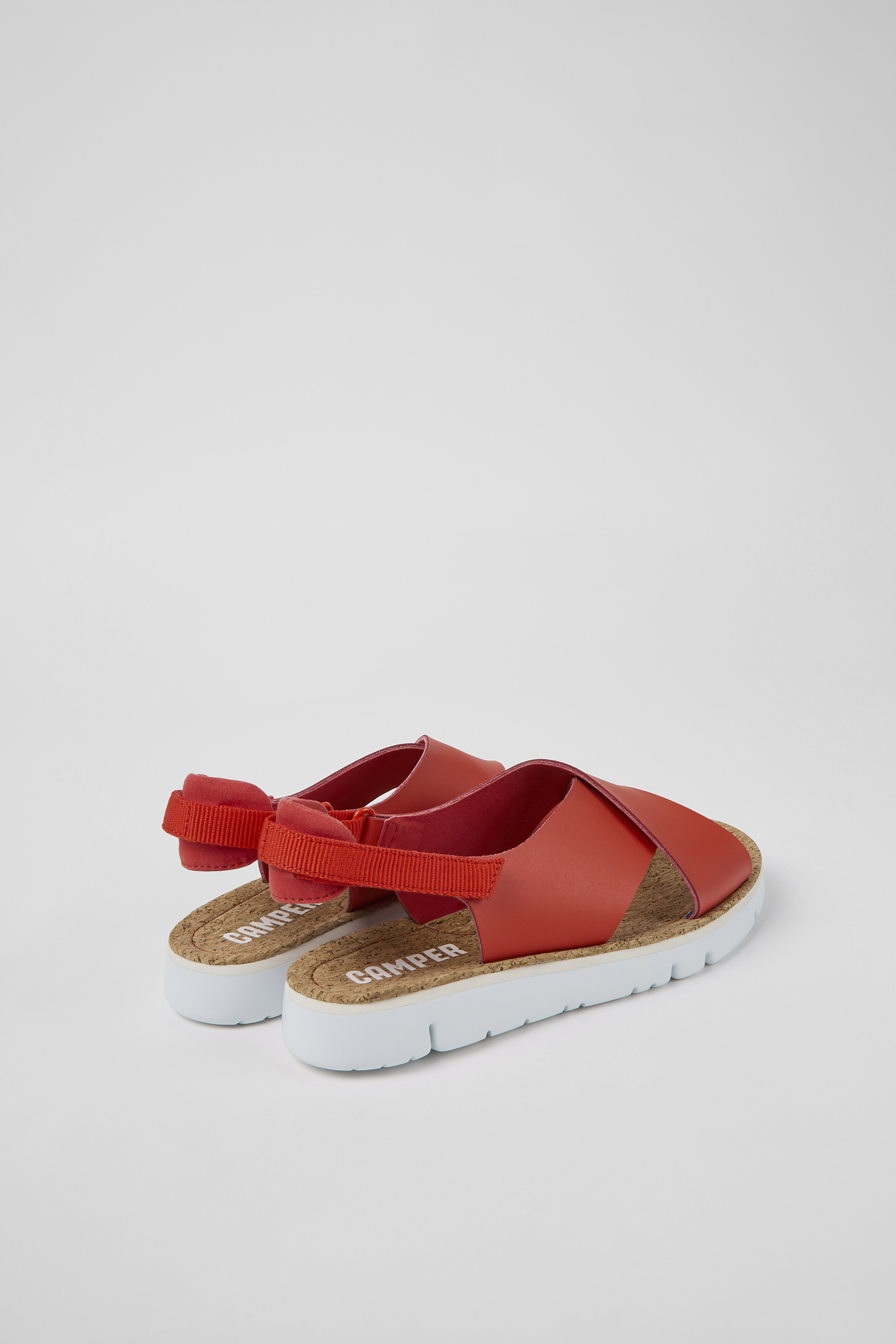 Oruga - Red leather and textile sandals for women