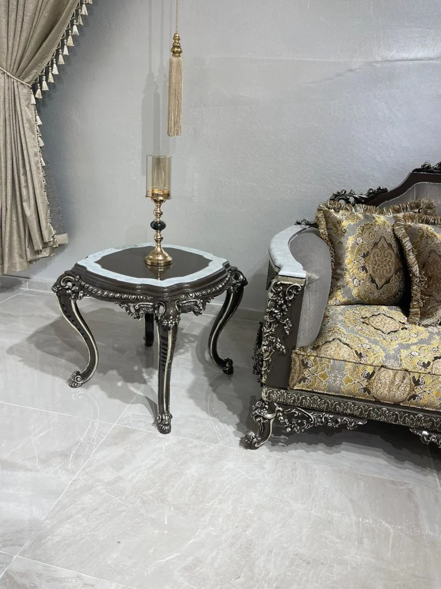 Casa Padrino mesa auxiliar barroco de lujo negro / blanco / plata - Mesa de madera maciza hecha a mano en estilo barroco - Muebles de sal¨®n de lujo en estilo barroco - Muebles barrocos