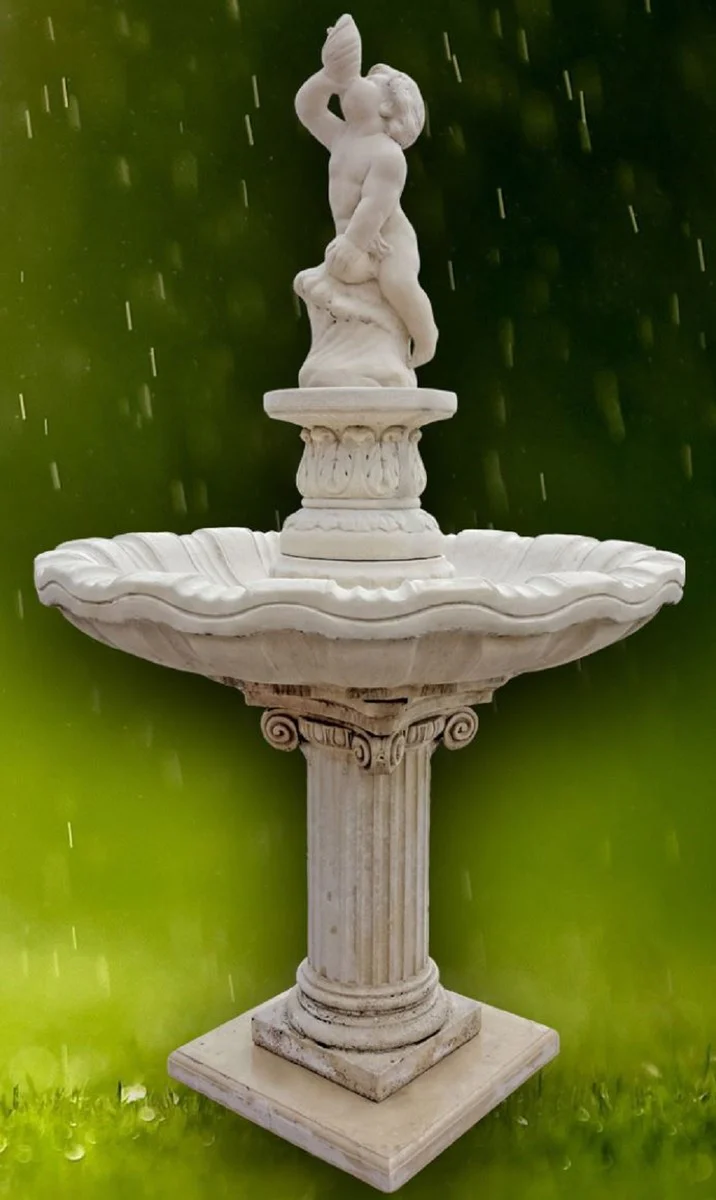 Casa Padrino Fuente de Jardín Art Nouveau Chico con Concha Gris Ø 125 x H. 212 cm - Accesorios de Decoración de Jardín Barroco y Art Nouveau