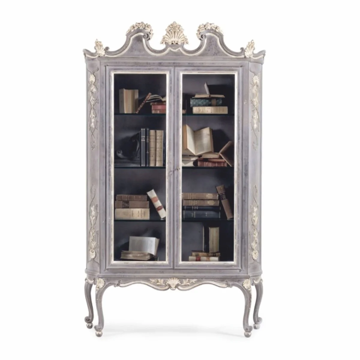 Casa Padrino vitrina barroco de lujo gris antiguo / blanco / beige A. 199 cm - Hecho en Italia