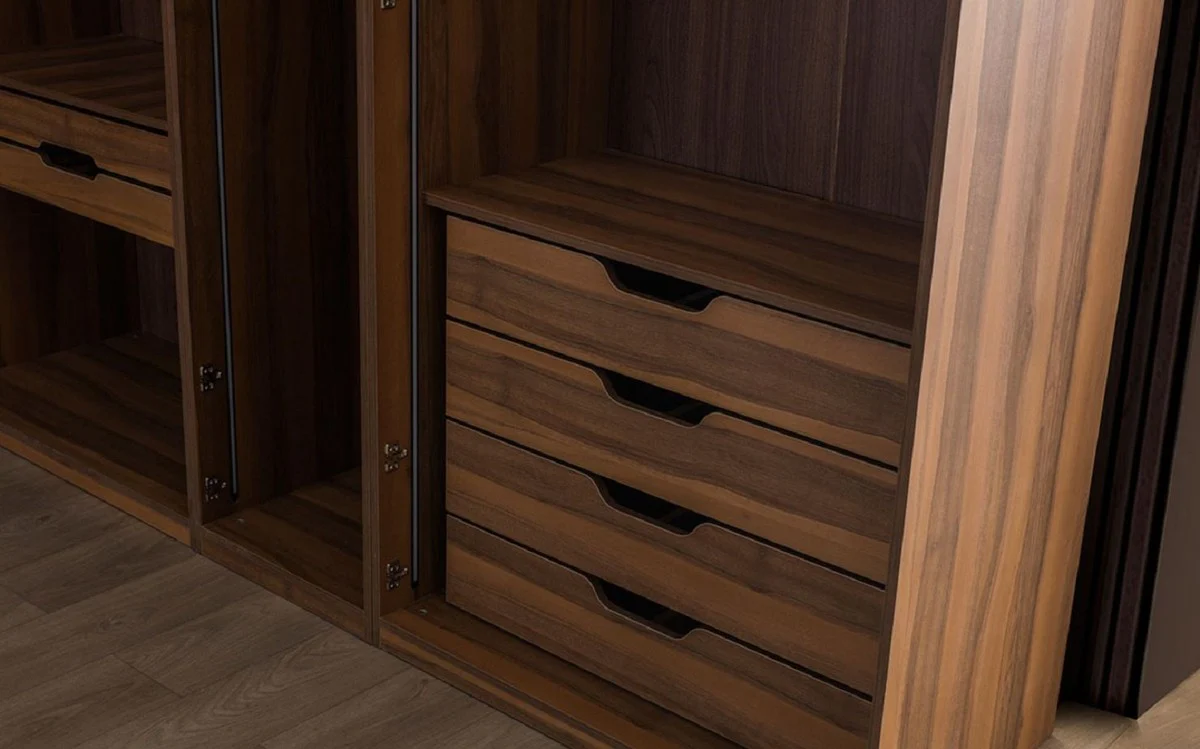 Casa Padrino armario esquinero de lujo marr¨®n / negro 345 x 345 x A. 220 cm - Armario de dormitorio de madera maciza con 11 puertas de cristal e iluminaci¨®n LED - Muebles de Dormitorio de Lujo