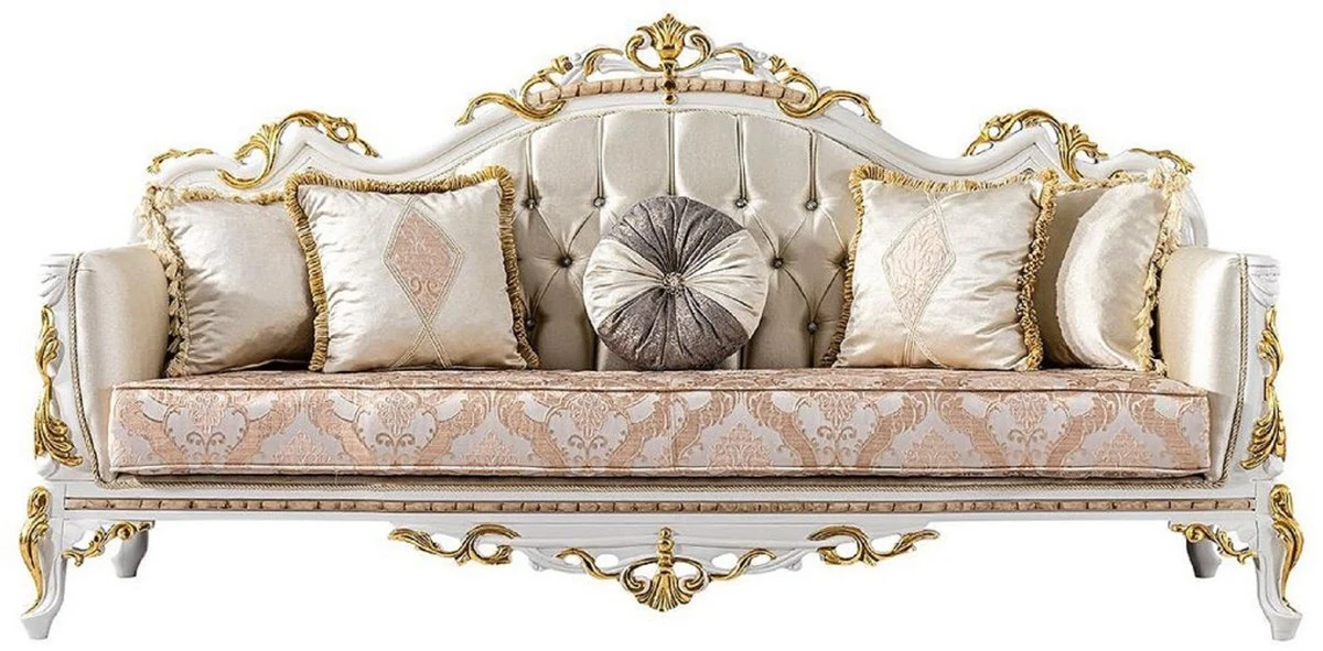 Casa Padrino conjunto de sala de estar barroco de lujo oro / plata / marr¨®n / blanco / oro - 2 Sof¨¢s Barrocos y 2 Sillones Barrocos y 1 Mesa de Centro Barroco - Muebles de sal¨®n barroco