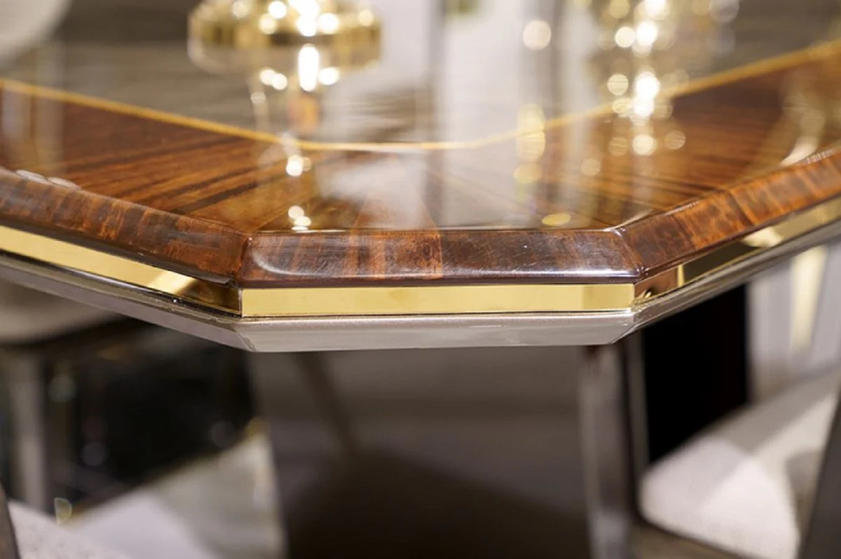 Casa Padrino Conjunto de Comedor de Lujo Gris / Marr¨®n / Oro - 1 Mesa de Comedor & 6 Sillas de Comedor - Muebles de Comedor de Lujo - Calidad de Lujo