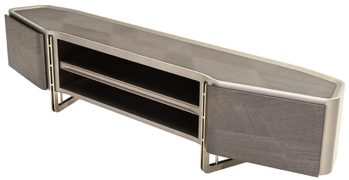 Casa Padrino gabinete de TV de lujo gris / plata 250 x 50 x A. 55 cm - Aparador de madera maciza con 2 puertas - Muebles de salón - Muebles de lujo - Interiores de lujo