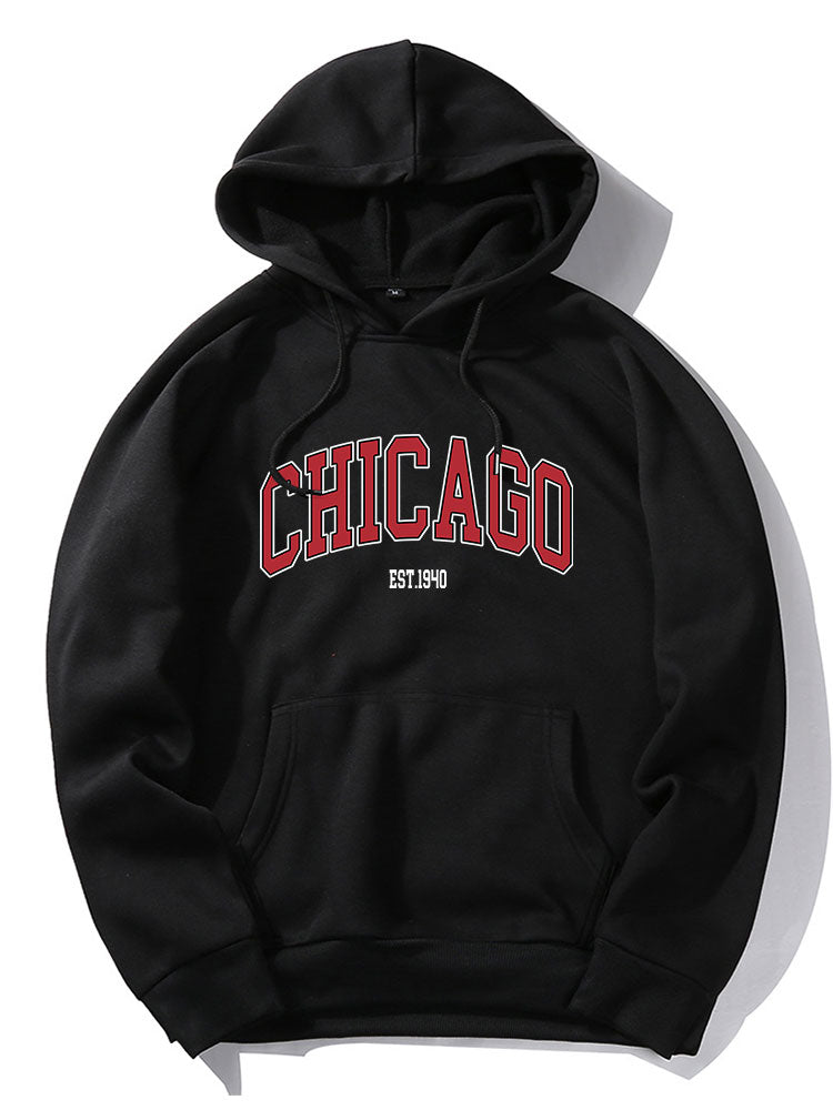 Chicago Letter Print Hoodie & Jogger Pants