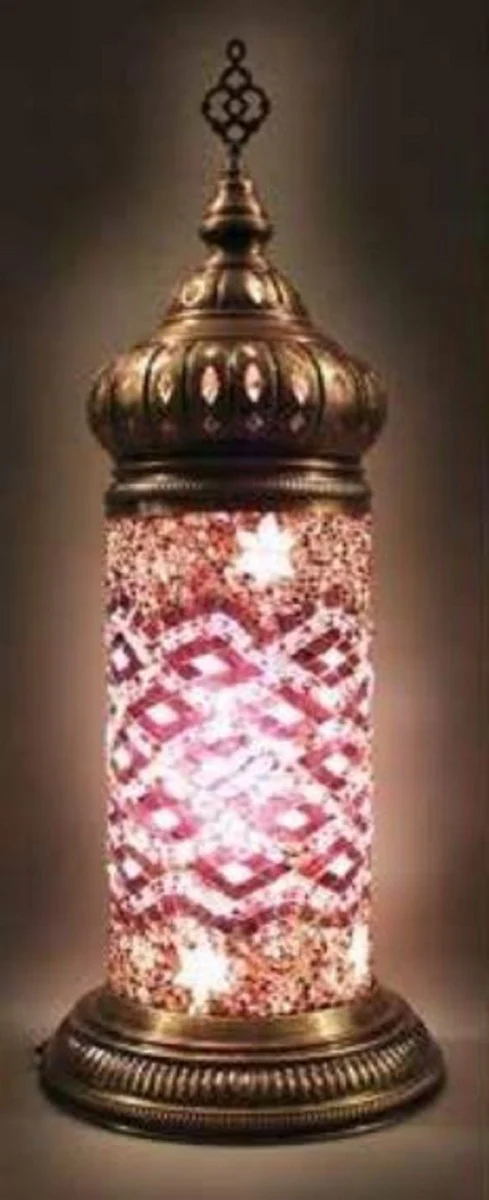 Casa Padrino lámpara de mesa de mosaico de vidrio de lujo bronce / multicolor Ø 16 x A. 45 cm - Lámpara de escritorio redonda - Lámparas de mesa de mosaico de vidrio - Lámparas de mesa de lujo