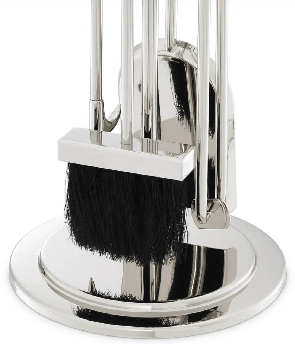 Casa Padrino conjunto de chimenea de lujo plata ? 27,5 x A. 71 cm - Conjunto de chimenea de 4 piezas con soporte - Accesorios para Chimenea