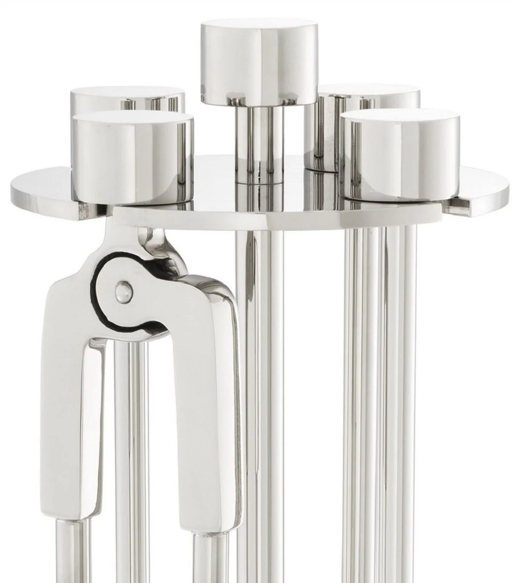 Casa Padrino conjunto de chimenea de lujo plata ? 27,5 x A. 71 cm - Conjunto de chimenea de 4 piezas con soporte - Accesorios para Chimenea