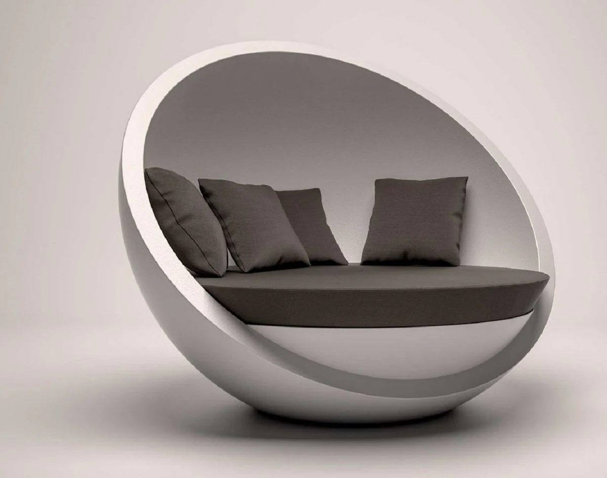 Casa Padrino isla tumbona de diseño blanco mate / gris oscuro 140 x 130 x A. 122 cm - Isla de sol resistente a la intemperie - Muebles de hotel de terrazas de jardín - Calidad de Lujo