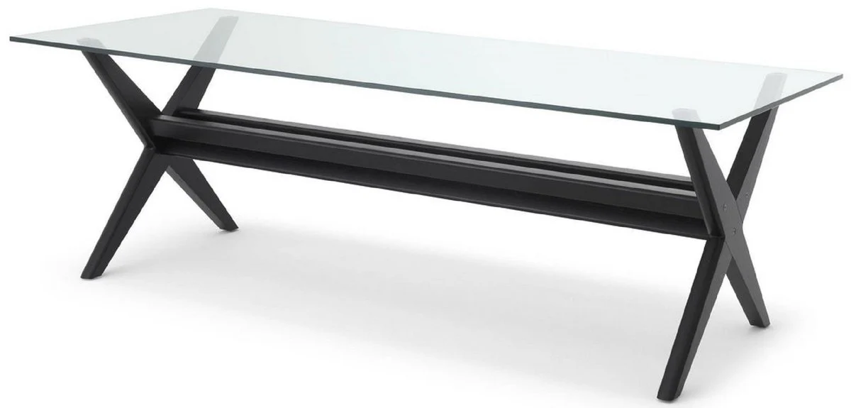 Casa Padrino mesa de comedor de lujo negro 230 x 100 x A. 77 cm - Mesa de cocina de madera maciza con tapa de vidrio - Mesa de comedor rectangular - Muebles de comedor de lujo