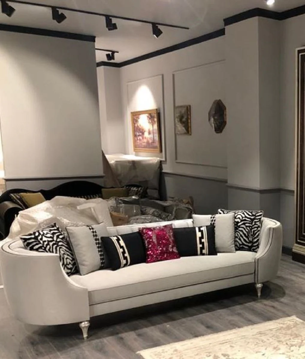 Casa Padrino sof¨¢ barroco de lujo plata / plata antigua - Sof¨¢ de sal¨®n hecho a mano - Muebles de sal¨®n barrocos nobles