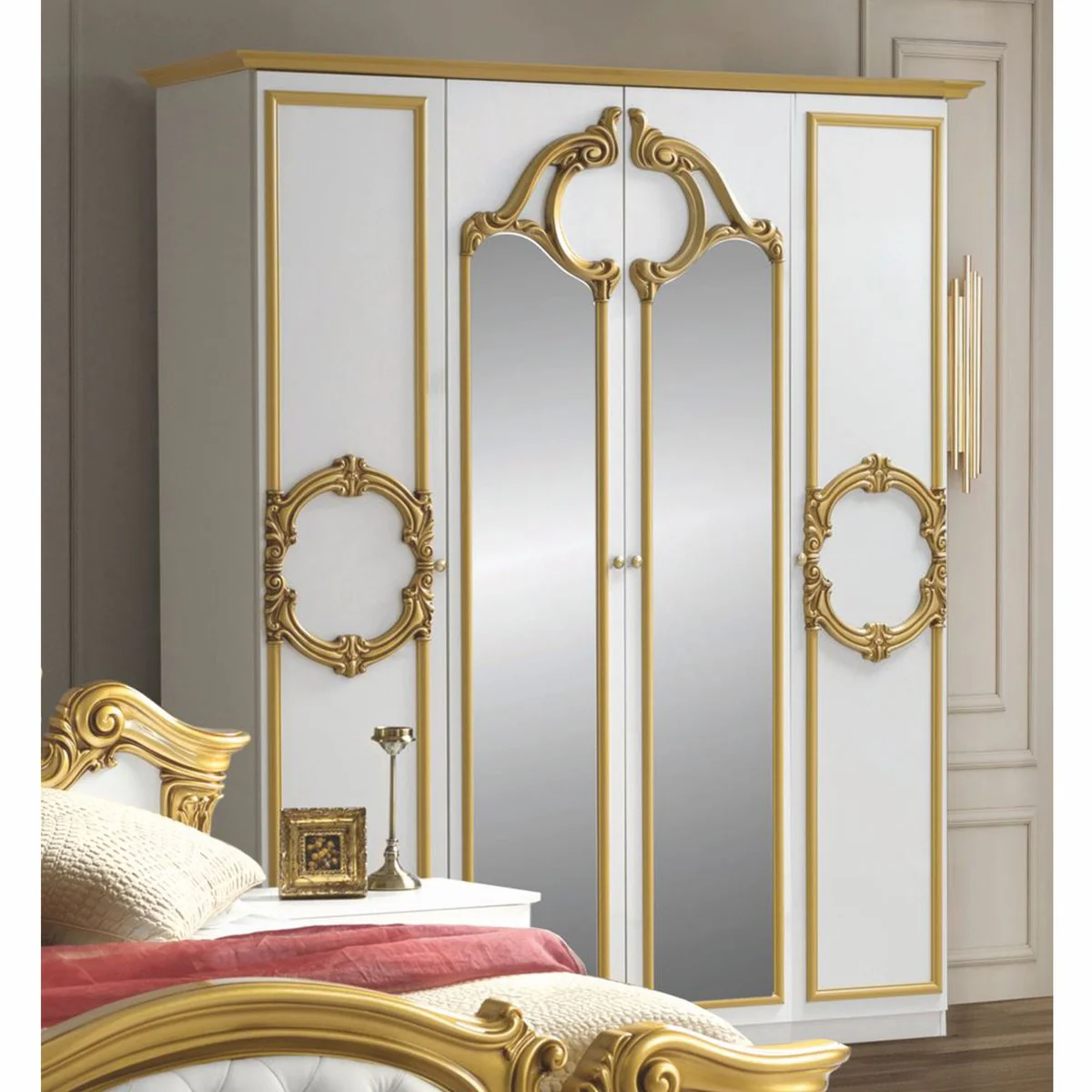 Casa Padrino armario de dormitorio barroco de lujo blanco / oro 177 cm - Muebles de dormitorio barrocos