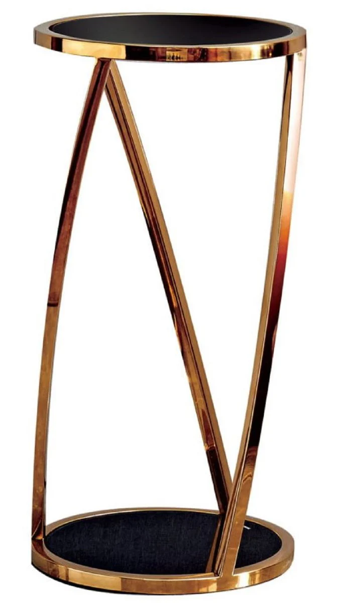 Casa Padrino mesa auxiliar de lujo oro / negro ? 35 x A. 70 cm - Mesa floral redonda de acero inoxidable con tapas de cristal tintado - Muebles de sal¨®n - Muebles de lujo