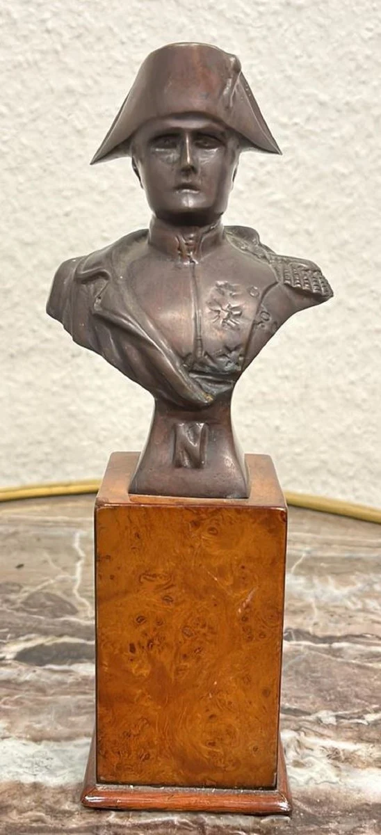Casa Padrino busto de Napoleón de bronce decorativo de lujo sobre base de madera bronce antiguo / marrón 10 x 7 x A. 24 cm - Figura de bronce - Figura decorativa - Accesorios decorativos