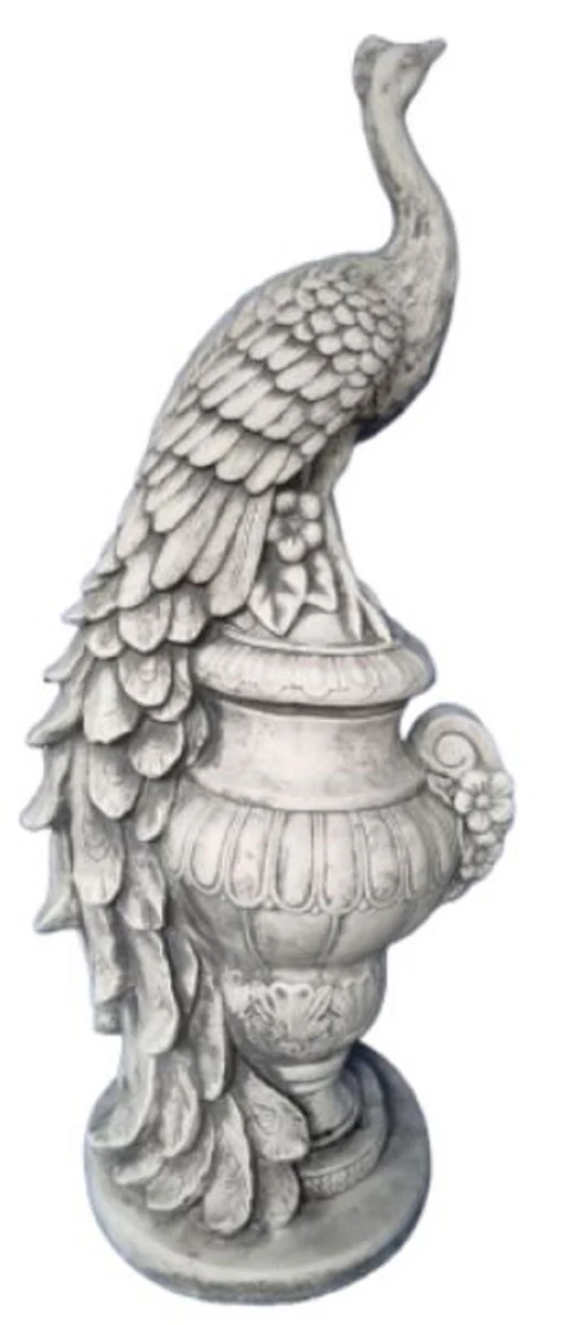 Casa Padrino escultura de decoraci¨®n de jard¨ªn barroco pavo real en jarr¨®n gris A. 82 cm - Magn¨ªfica figura de piedra de decoraci¨®n de jard¨ªn - Accesorios de decoraci¨®n de jard¨ªn barroco