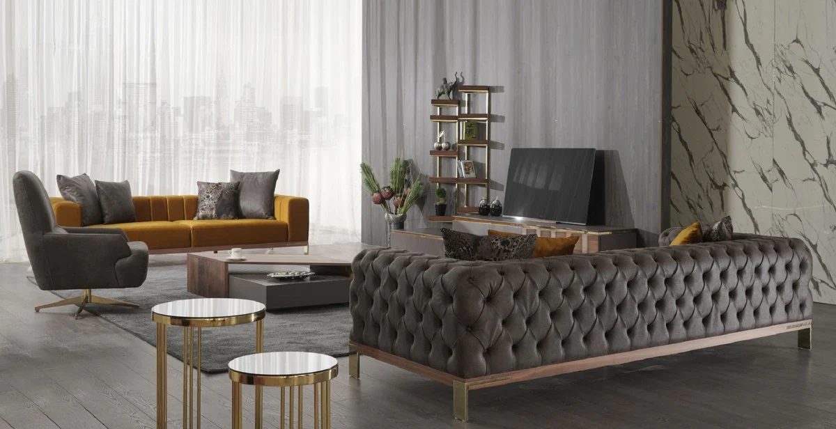 Casa Padrino mesa de centro de lujo marr¨®n / gris 130 x 80 x A. 32 cm - Mesa de sal¨®n rectangular de madera maciza - Muebles de sal¨®n - Muebles de lujo - Interiores de lujo