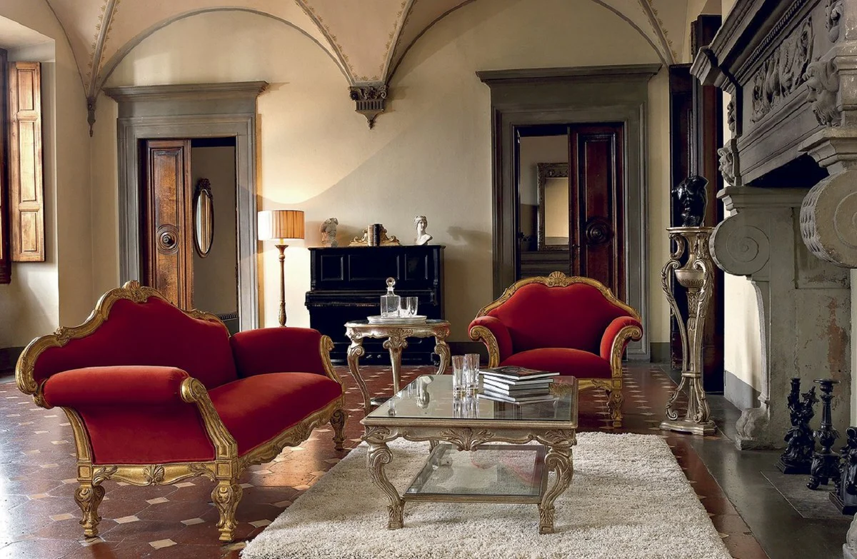 Casa Padrino mesa auxiliar barroco de lujo plata antigua - Magn¨ªfica mesa de madera maciza con tapa de vidrio - Muebles de lujo estilo barroco - Muebles barrocos - Hecho en Italia