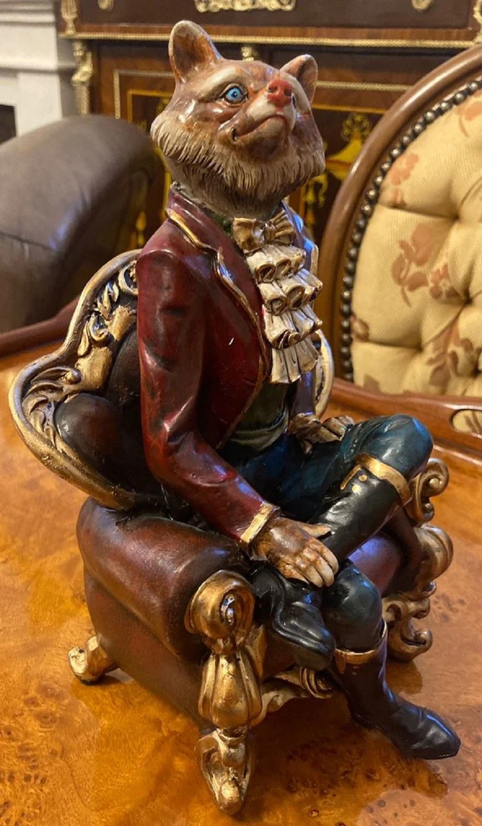 Casa Padrino figura decorativa zorro con sillón barroco 16 x 16 x A. 25 cm - Figura decorativa resina - Figura decorativa de escritorio - Figura decorativa de salón - Escultura decorativa