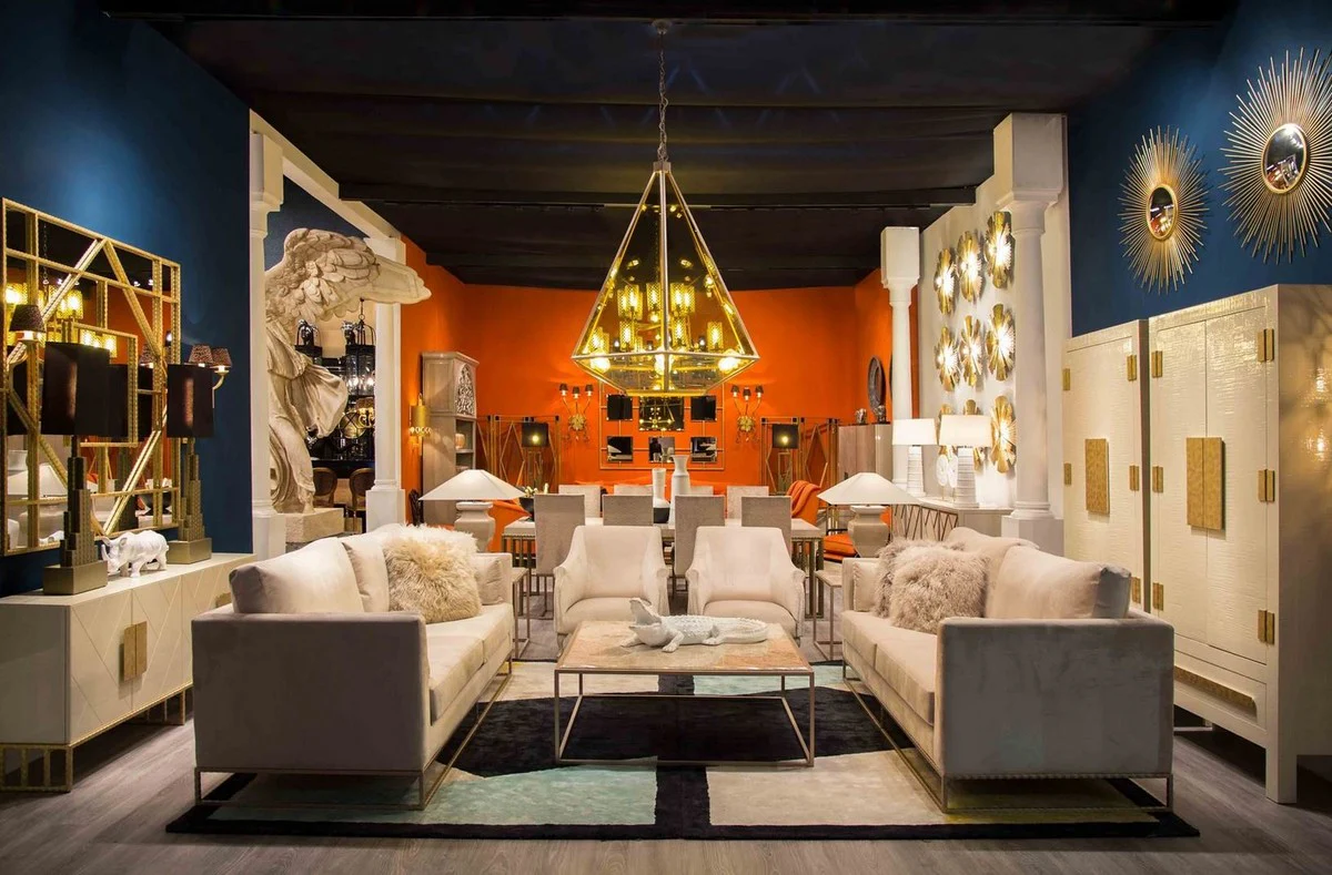 Casa Padrino aparador de dise?o crema / lat¨®n 200 x 40 x A. 80 cm - Armario de cer¨¢mica para sal¨®n con 4 puertas - Muebles de Lujo