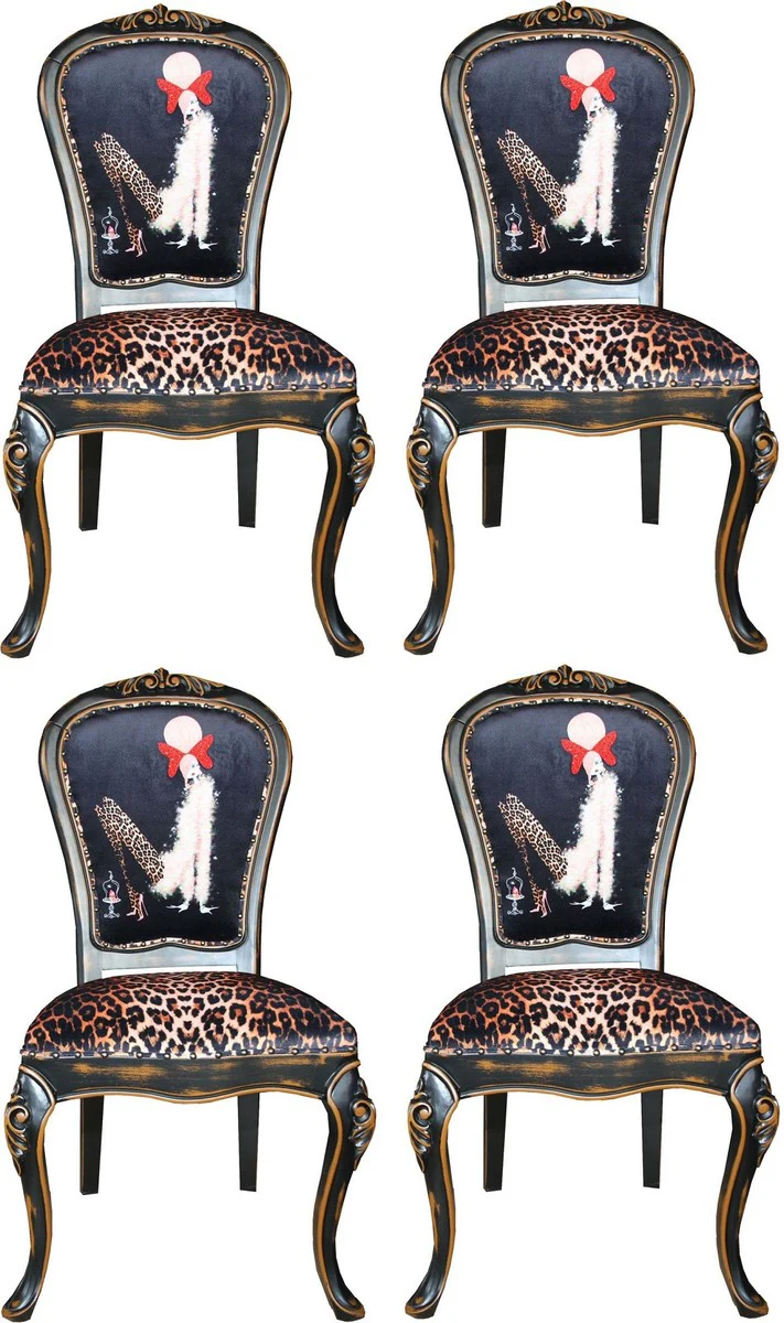Casa Padrino Conjunto de Sillas de Comedor Barroco de Lujo Se?ora con Tacones Altos Leopardo / Negro / Marr¨®n 50 x 50 x H. 110 cm - 4 Sillas de Comedor Hechas a Mano - Muebles Barrocos